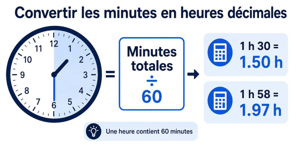 Conversion des heures et minutes en heures décimales