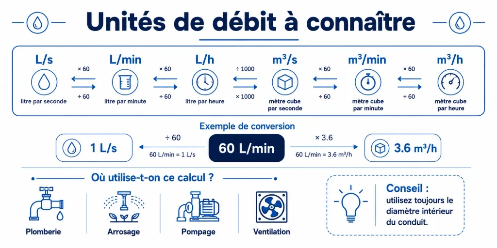 Unités de débit à connaître et conversions utiles