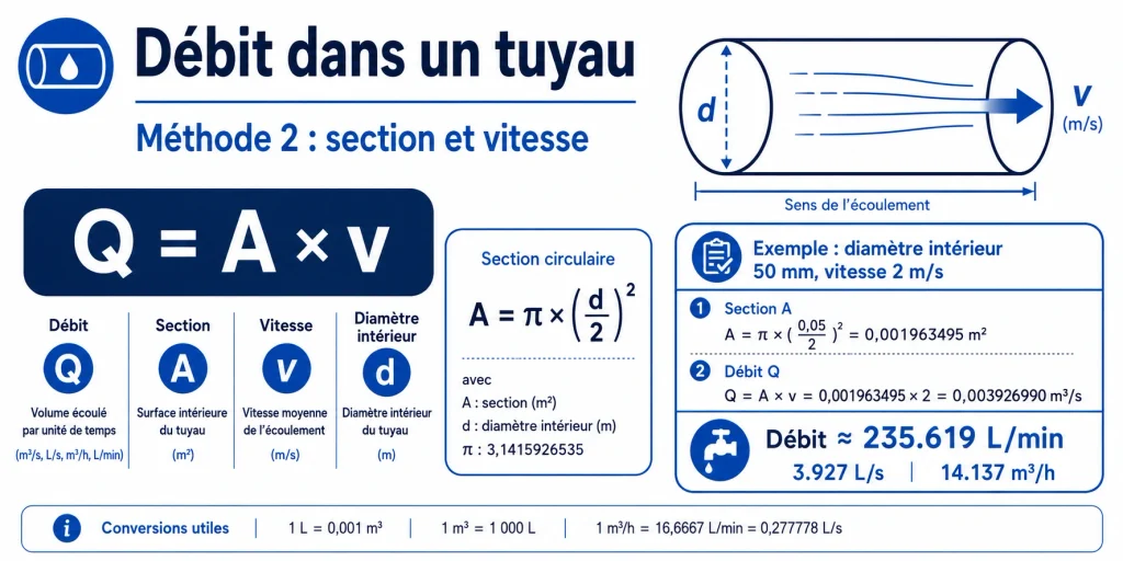 Calcul du débit dans un tuyau avec section et vitesse