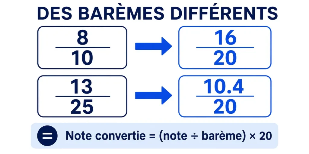Conversion de notes sur différents barèmes vers une note sur 20
