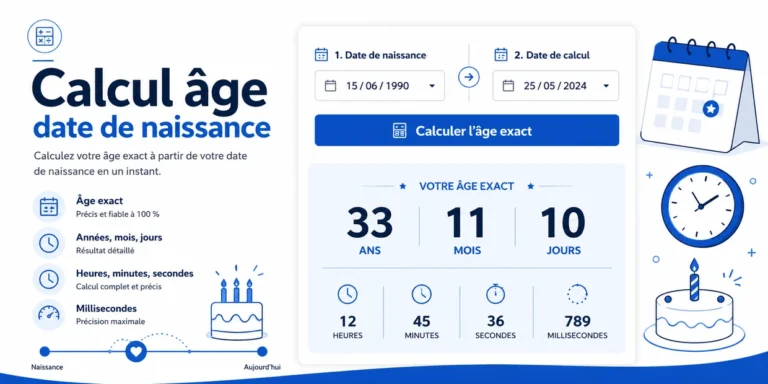 Calcul âge date de naissance avec âge exact en années, mois, jours, heures et millisecondes