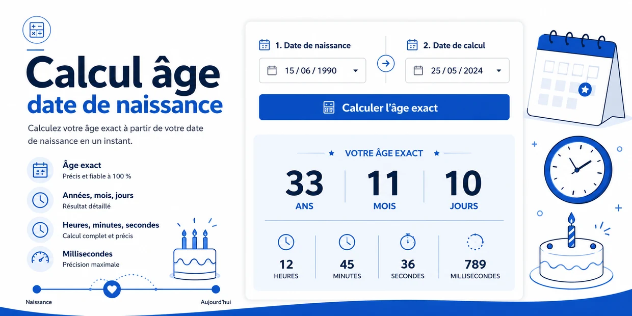 Calcul âge date de naissance avec âge exact en années, mois, jours, heures et millisecondes