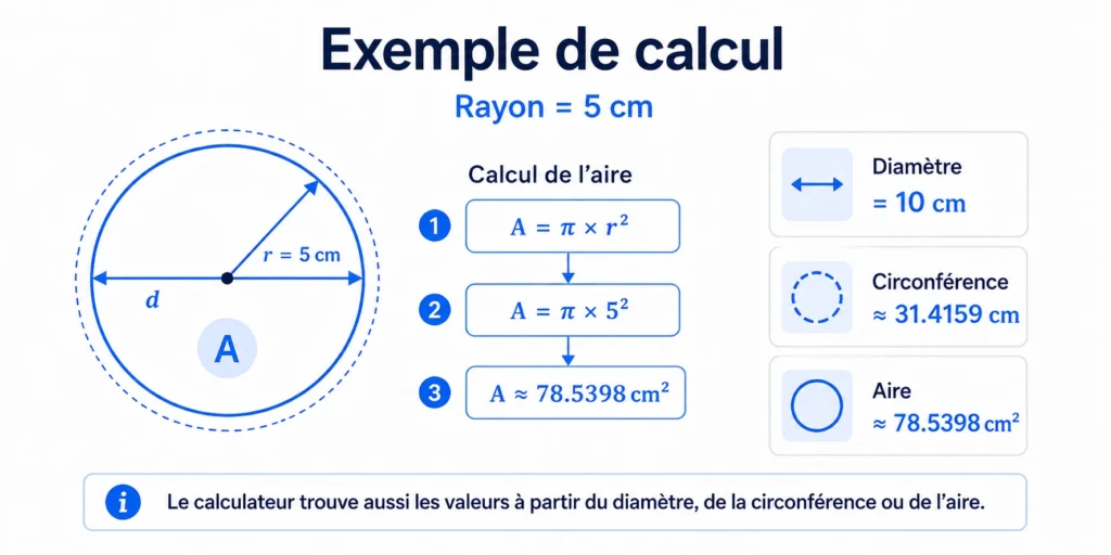 Exemple de calcul de l’aire d’un cercle avec un rayon de 5 cm