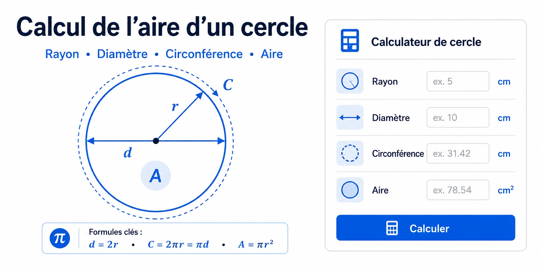 Calcul de l’aire d’un cercle avec calculateur en ligne