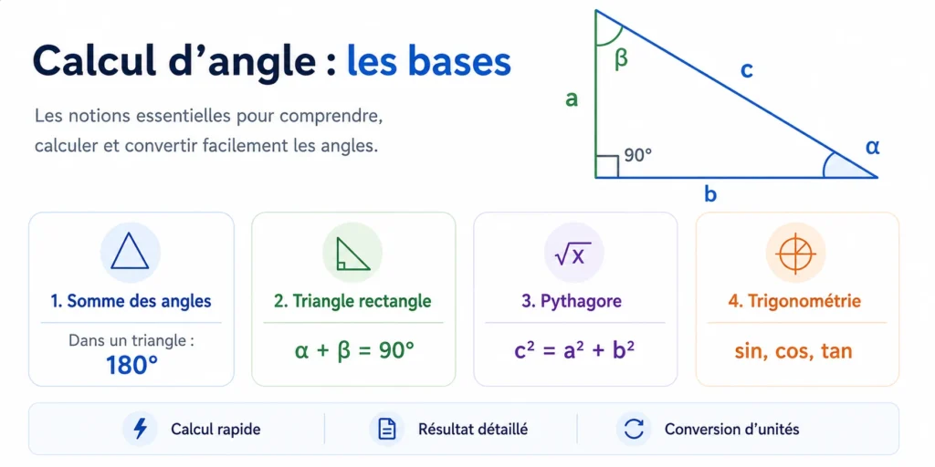 Bases du calcul d’angle avec triangle rectangle, Pythagore et trigonométrie