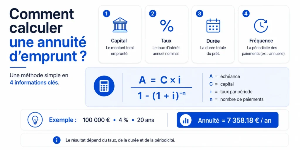 Formule du calcul d’annuité avec capital, taux, durée et exemple de calcul