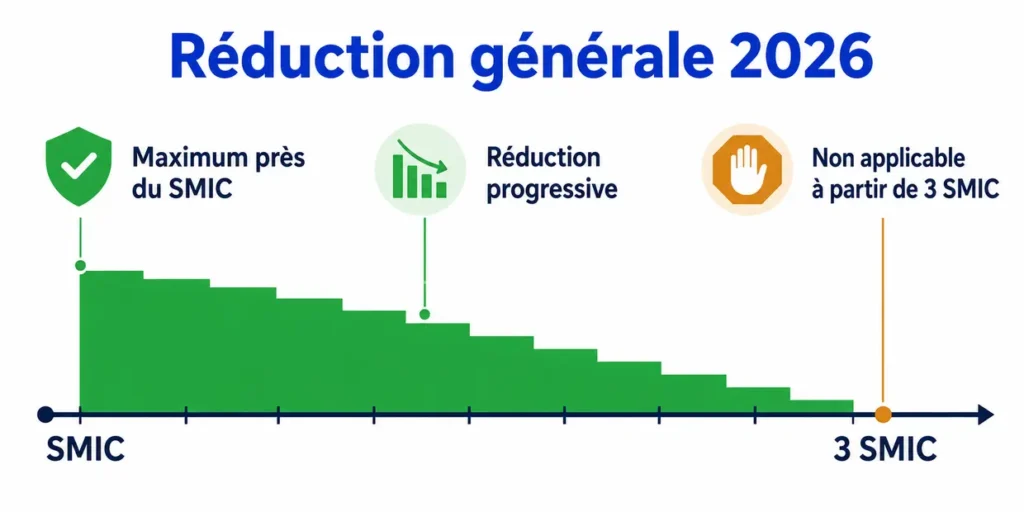 Réduction générale 2026 diminuant progressivement du SMIC jusqu’au seuil de 3 SMIC