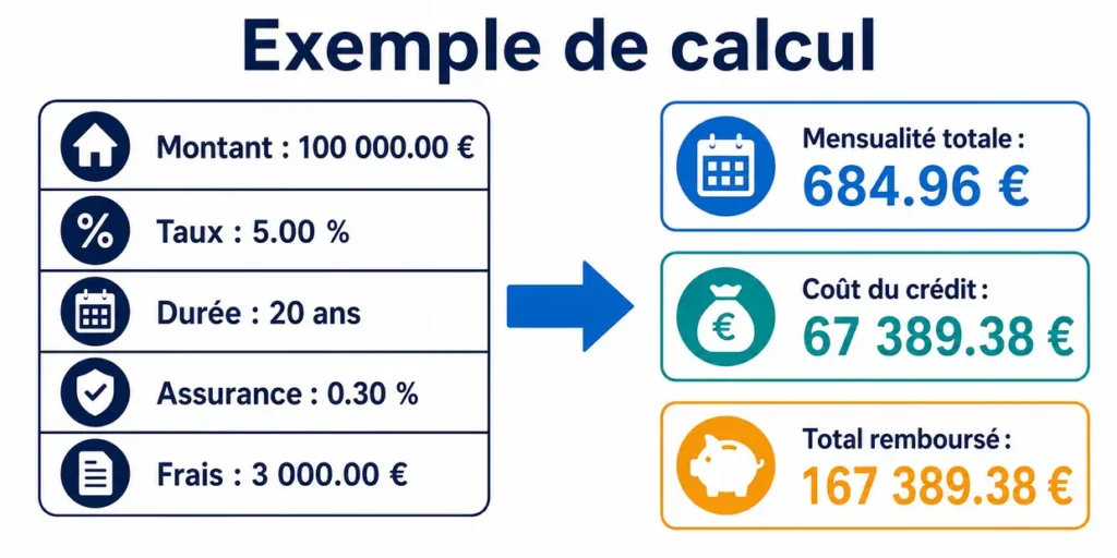 Exemple de calcul du coût d’un crédit de 100 000 euros sur 20 ans