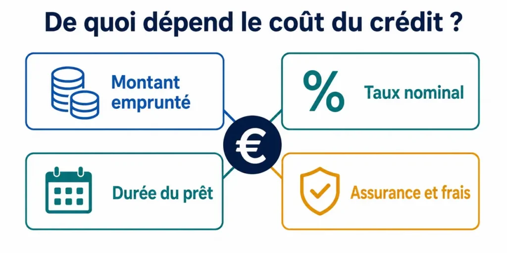 Éléments qui influencent le coût d’un crédit : montant, taux, durée, assurance et frais