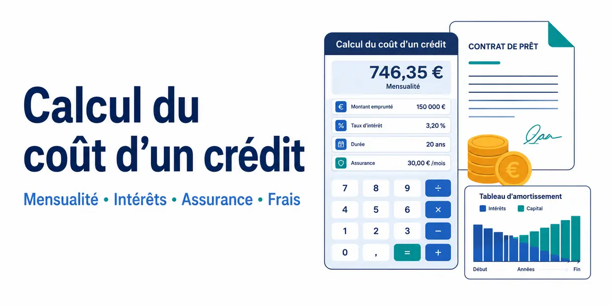 Calcul du coût d’un crédit avec mensualité, intérêts, assurance et frais