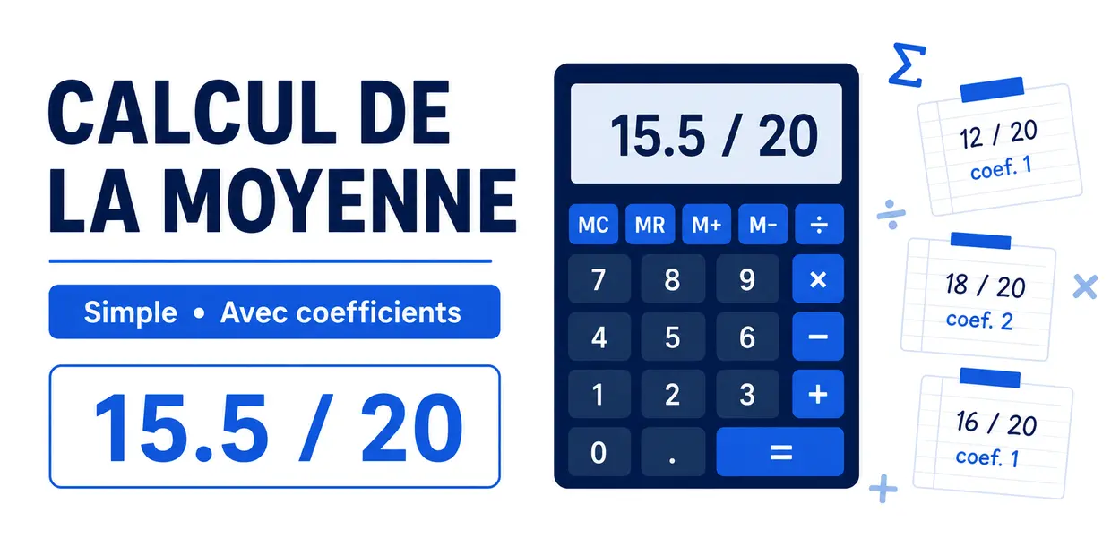 Calcul de la moyenne simple et avec coefficients sur 20