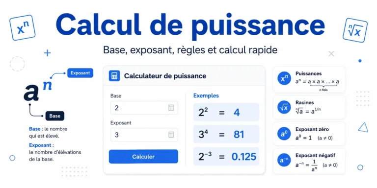Calcul de puissance avec base, exposant et exemples de calcul