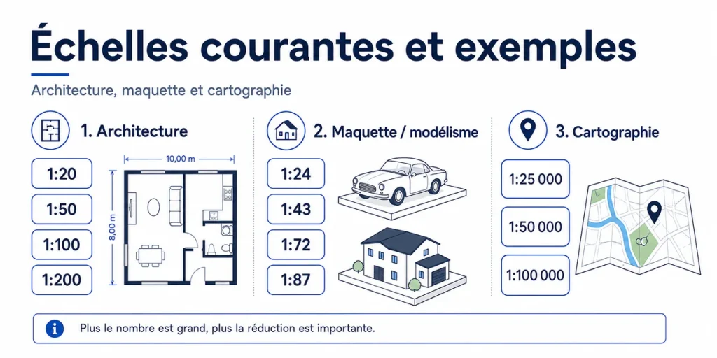 Échelles courantes en architecture, maquette et cartographie avec exemples