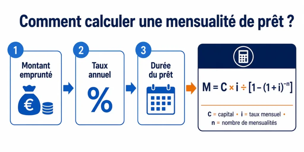 Formule de calcul d’une mensualité de prêt selon le montant, le taux et la durée