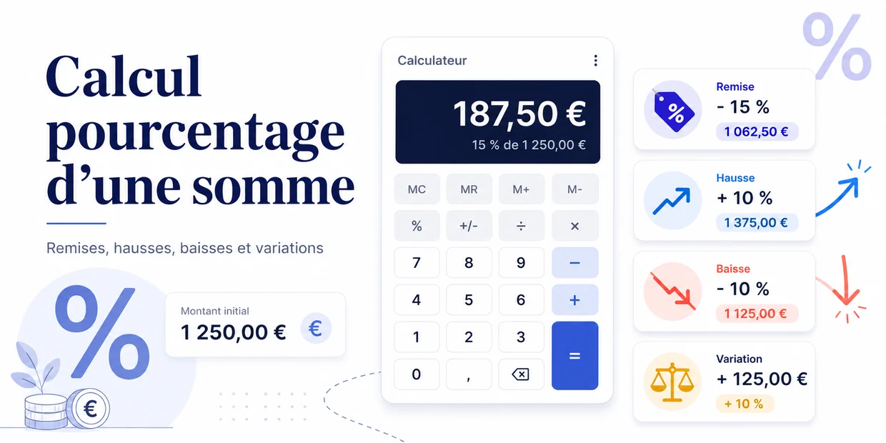 Calcul pourcentage d’une somme avec remise, hausse, baisse et variation
