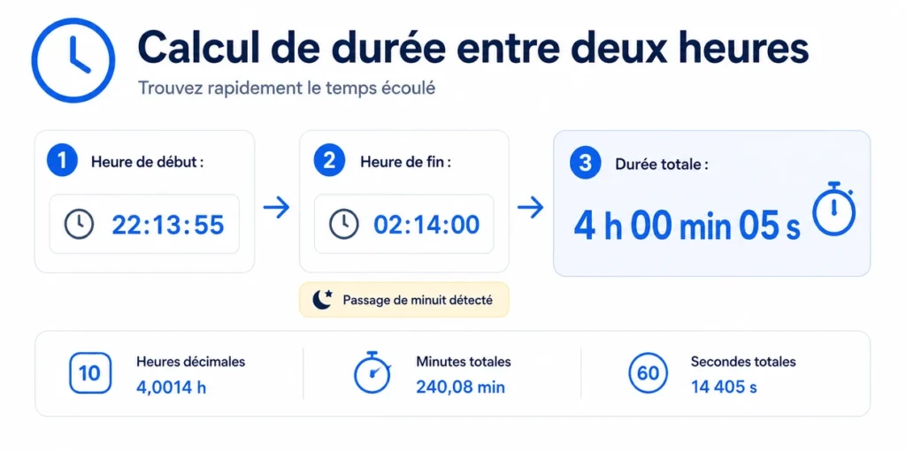 Exemple de calcul de durée entre deux heures avec passage de minuit
