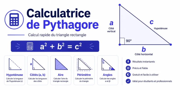 Calculatrice de Pythagore avec triangle rectangle et formule a² + b² = c²