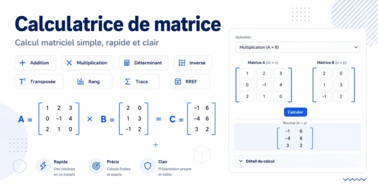 Calculatrice de matrice pour effectuer des calculs matriciels en ligne