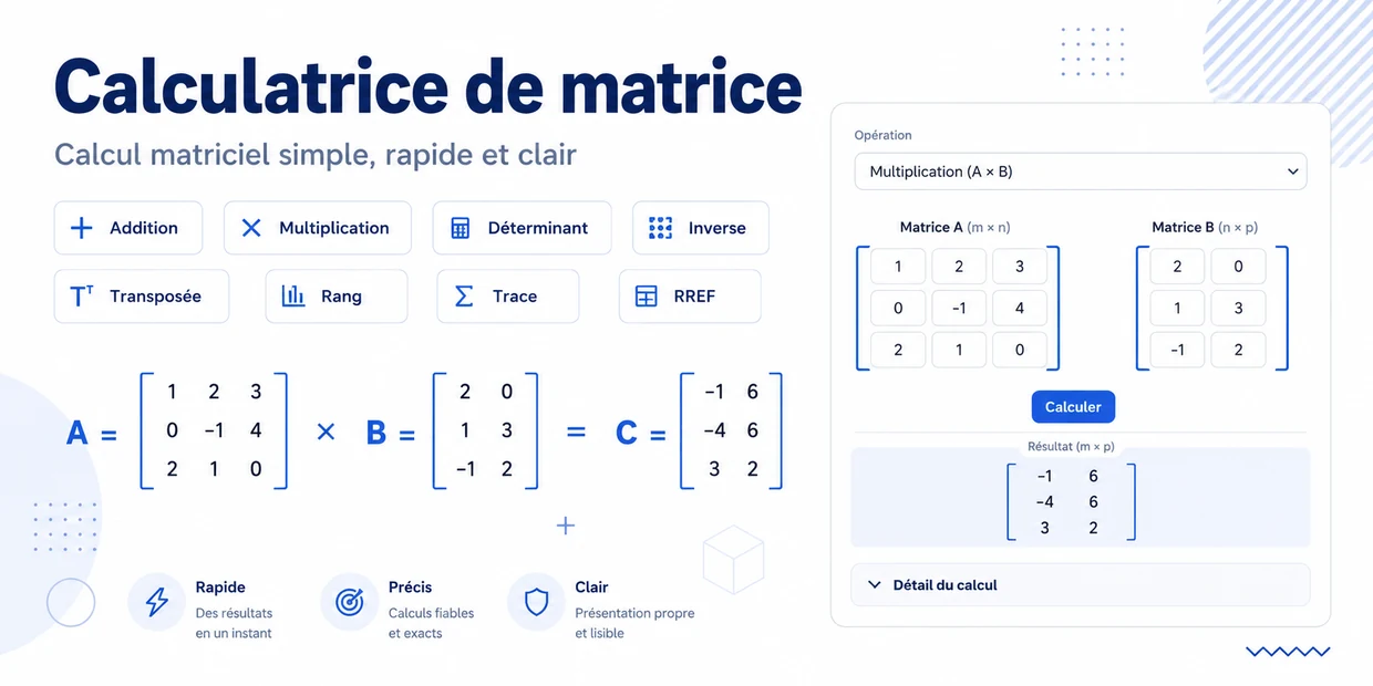 Calculatrice de matrice pour effectuer des calculs matriciels en ligne