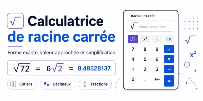 Calculatrice de racine carrée avec forme exacte, valeur approchée et simplification