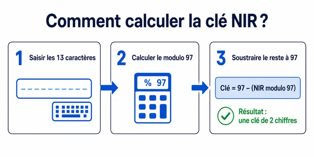 Étapes du calcul de la clé NIR avec la formule modulo 97