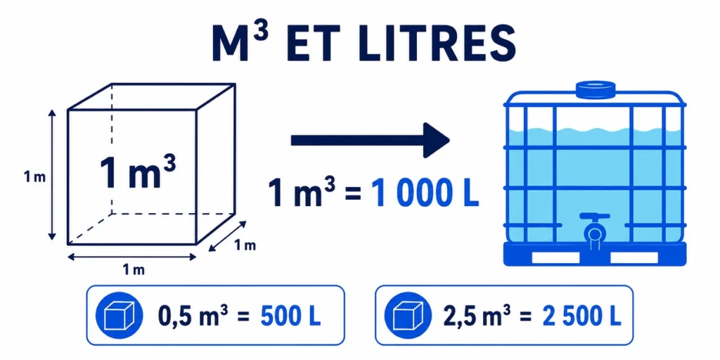 Conversion des mètres cubes en litres avec exemples