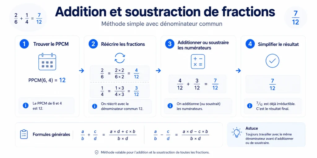 Méthode pour additionner et soustraire des fractions avec un dénominateur commun