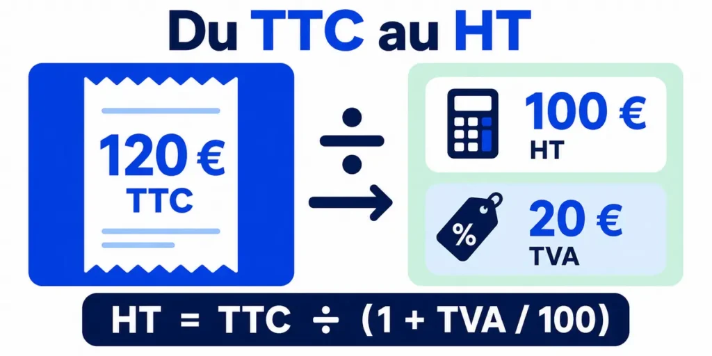 Calcul du montant HT et de la TVA à partir de 120 euros TTC