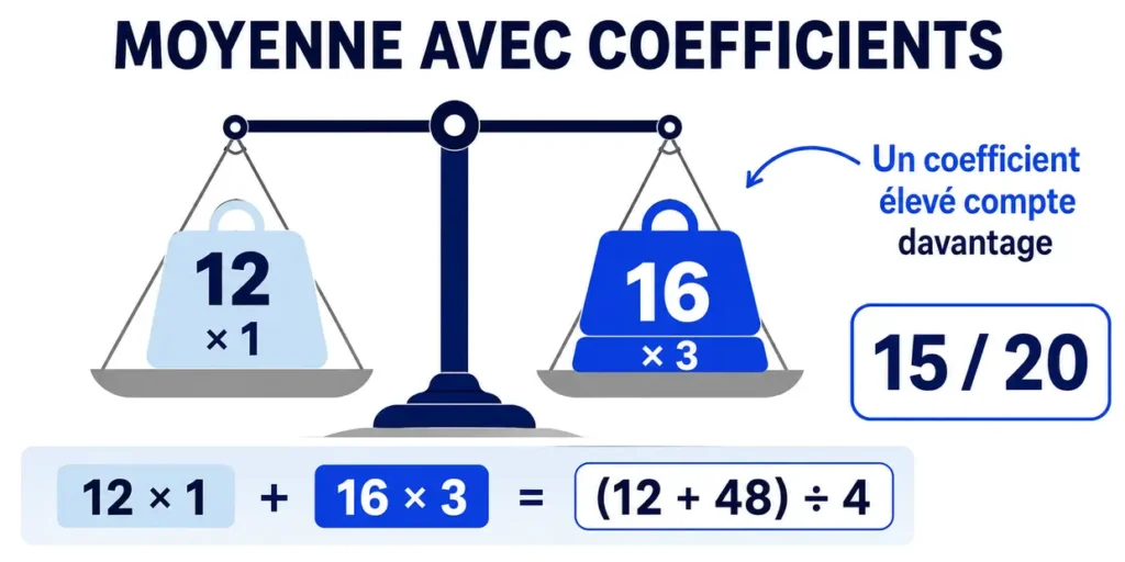 Exemple de calcul d’une moyenne avec coefficients