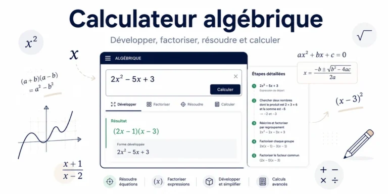 Calculateur algébrique pour développer, factoriser et résoudre des équations