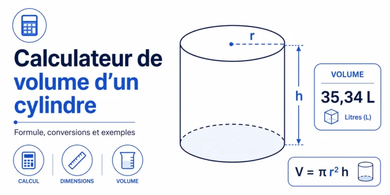 Calculateur de volume d’un cylindre avec rayon, hauteur, formule et résultat en litres
