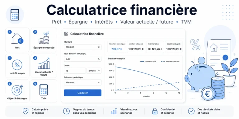 Calculatrice financière pour prêt, épargne, intérêts et TVM