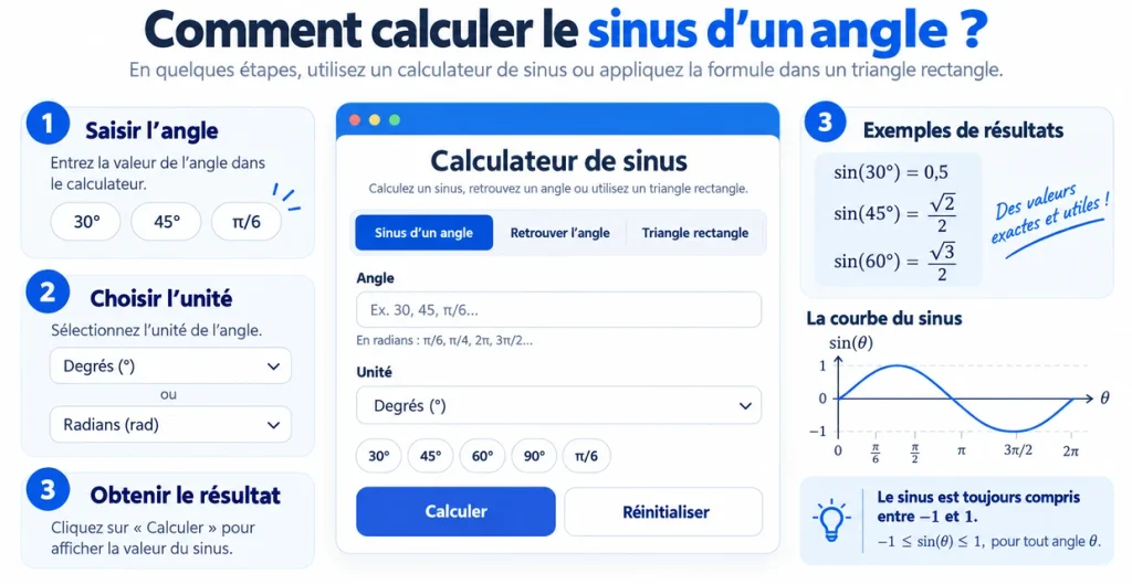 Comment calculer le sinus d’un angle en degrés ou en radians