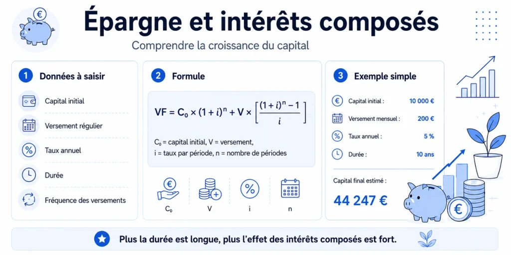 Calcul de l’épargne et des intérêts composés avec versements réguliers