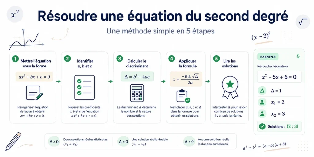 Étapes pour résoudre une équation du second degré avec le discriminant