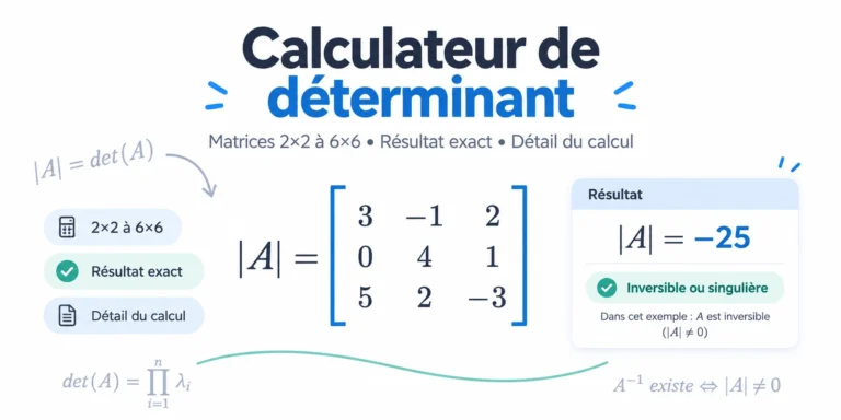 Calculateur de déterminant pour matrices 2×2 à 6×6