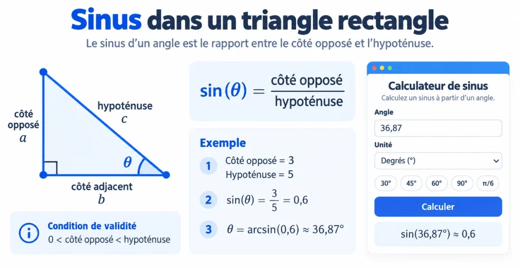 Calcul du sinus dans un triangle rectangle avec côté opposé et hypoténuse
